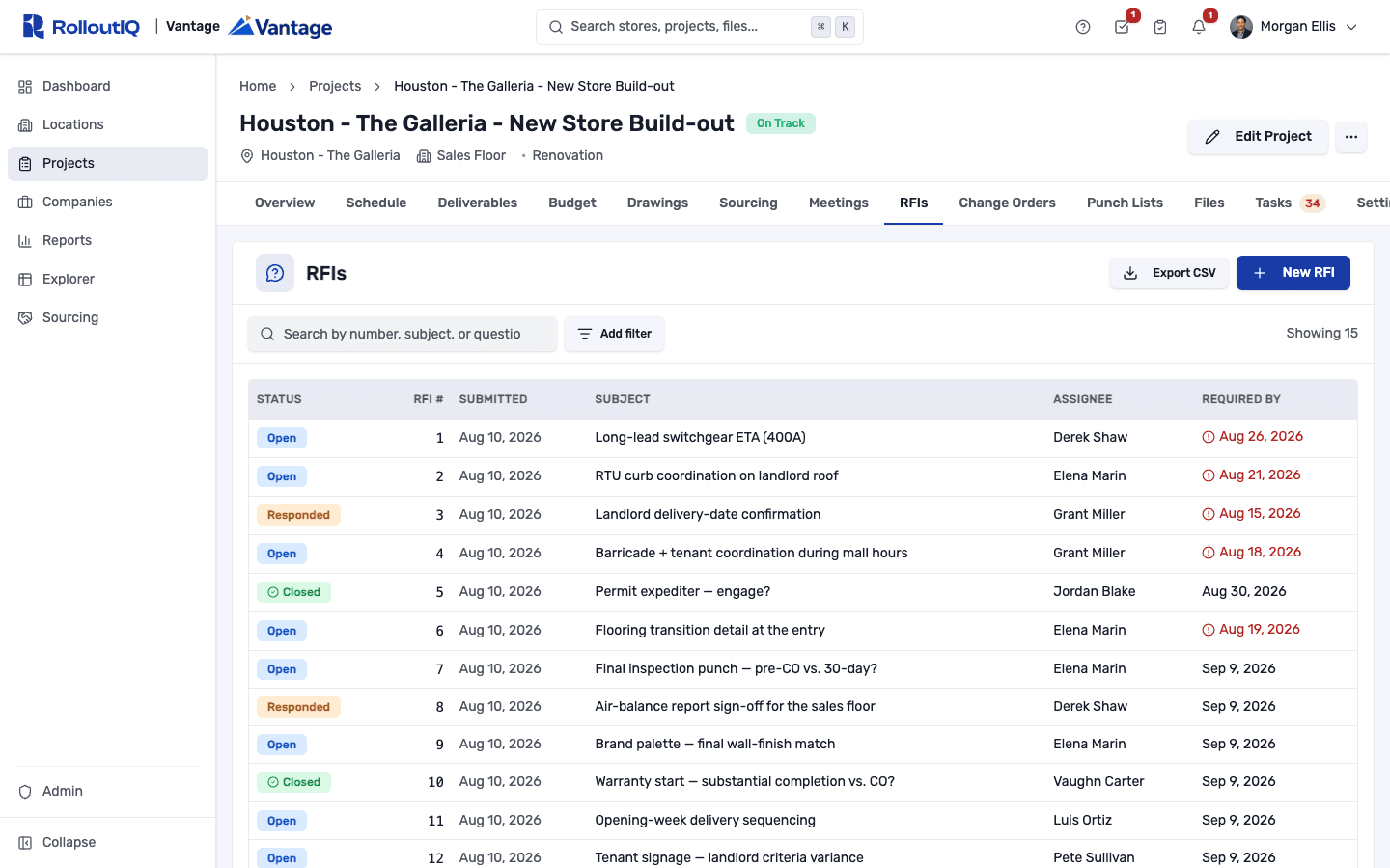 Requests for Information workspace inside a project